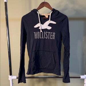 Y2K Hollister Navy Hoodie with White Accents